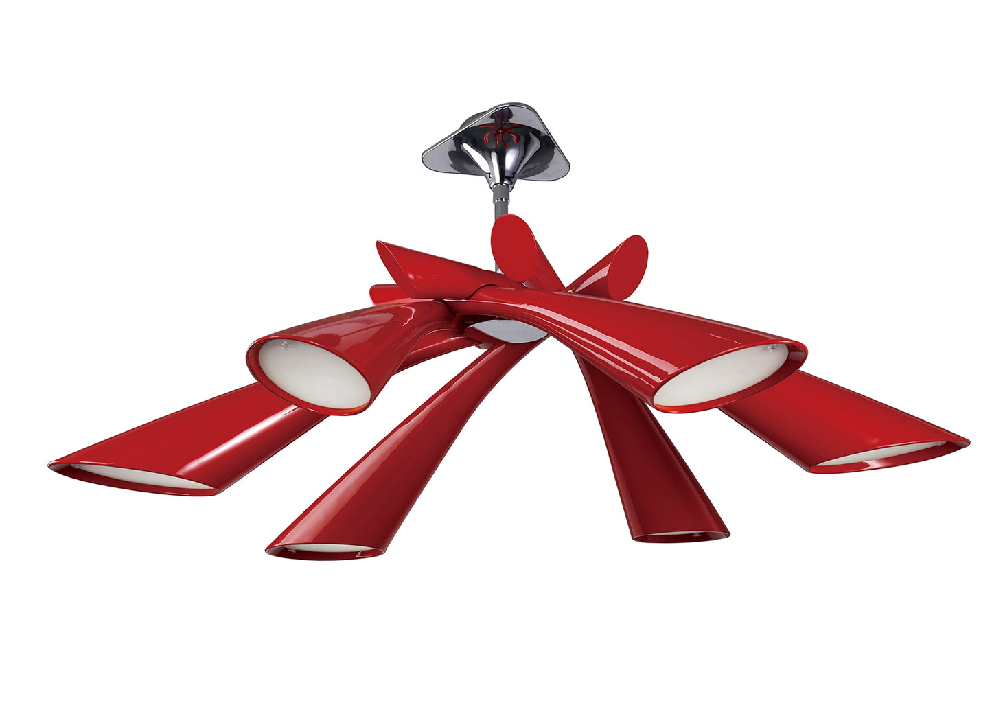 Pop Pendant/Ceiling Convertible To Semi Flush 6 Light E27, Gloss Red/White Acrylic/Polished Chrome, CFL Lamps INCLUDED by Mantra
