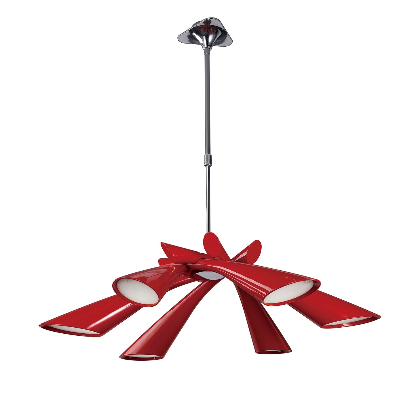 Pop Pendant/Ceiling Convertible To Semi Flush 6 Light E27, Gloss Red/White Acrylic/Polished Chrome, CFL Lamps INCLUDED by Mantra