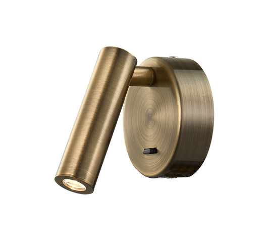 Prea Wall/Reading Light, 3W LED, 3000K, 210lm, Switched, Antique Brass, 3yrs Warranty by Mantra