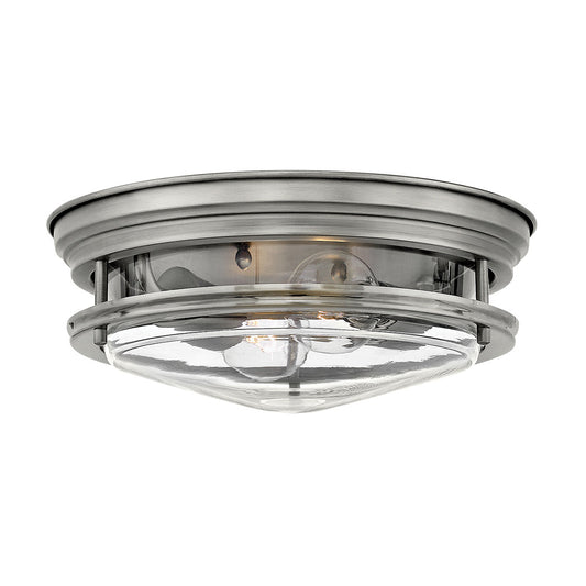 Hadrian 2 Light Flush Mount – Clear Glass – Antique Nickel