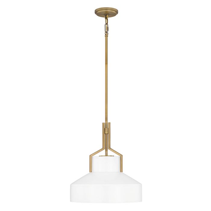 Brecken 2 lt Pendant Light - Aged Brass and Cased Opal glass Shade