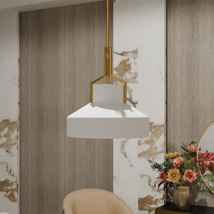 Brecken 2 lt Pendant Light - Aged Brass and Cased Opal glass Shade