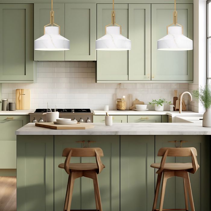 Brecken 2 lt Pendant Light - Aged Brass and faux Alabaster glass Shade