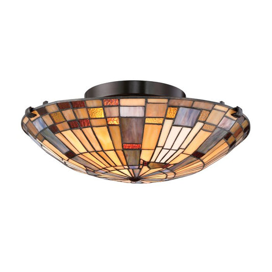 Inglenook 2 lt Flush - Valiant Bronze & Art Glass Shade
