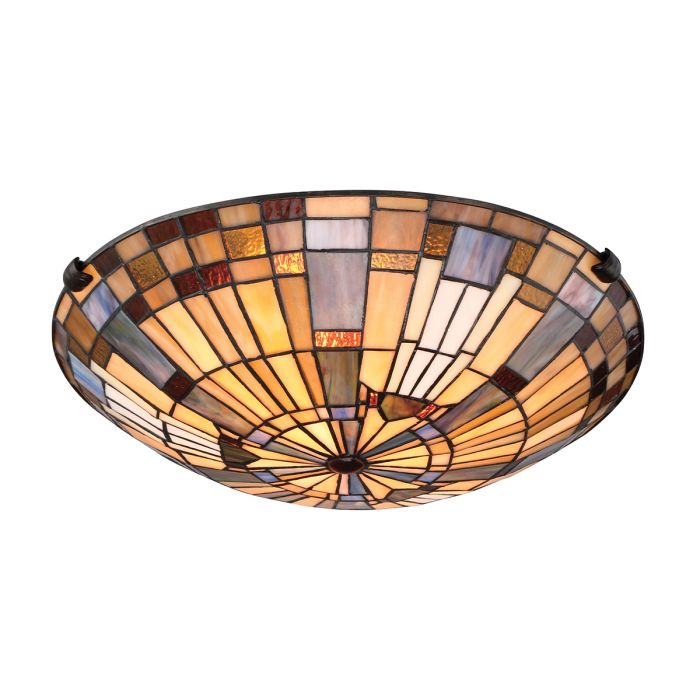 Inglenook 2 lt Flush - Valiant Bronze & Art Glass Shade