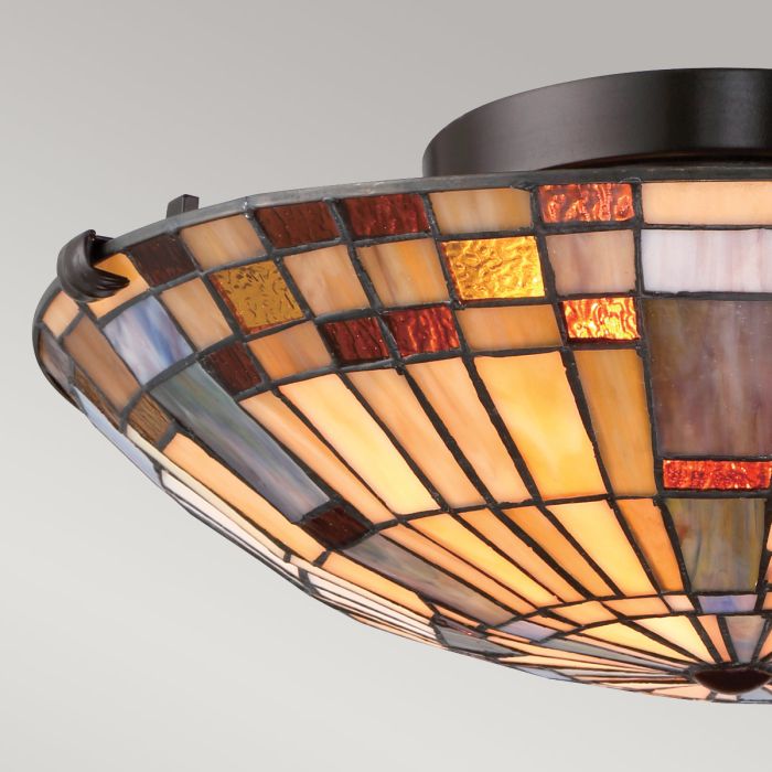 Inglenook 2 lt Flush - Valiant Bronze & Art Glass Shade