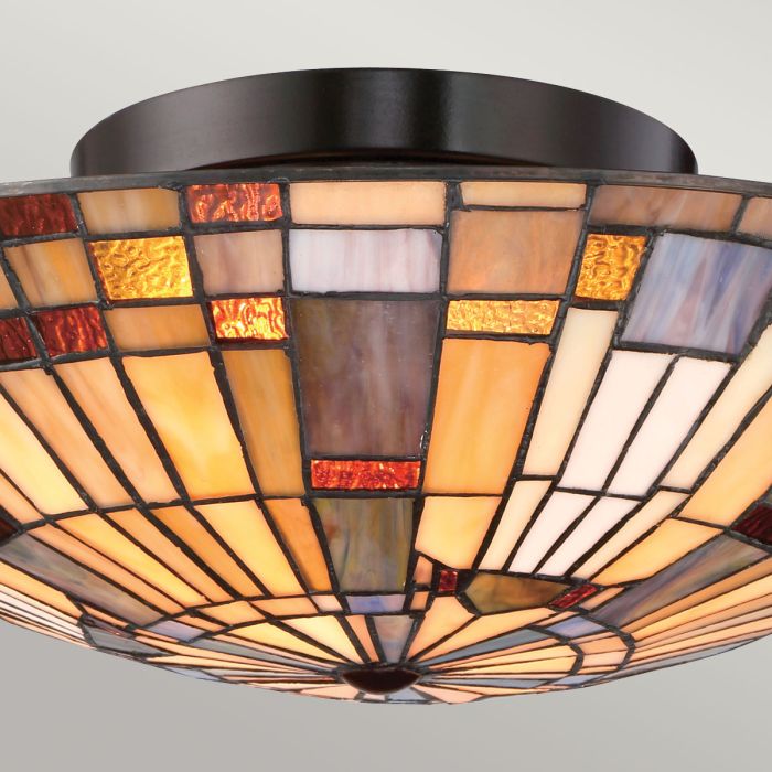 Inglenook 2 lt Flush - Valiant Bronze & Art Glass Shade