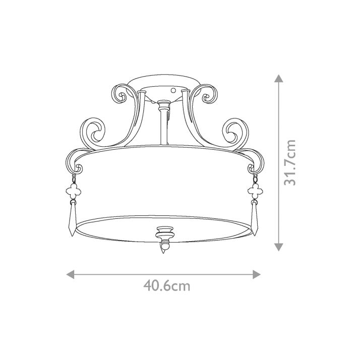 Kendra 3 Light Semi-Flush Light - Mottled Silver