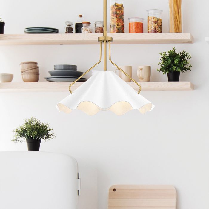 Mejia 1 lt Pendant - Aged Brass, Textured White Steel Shade