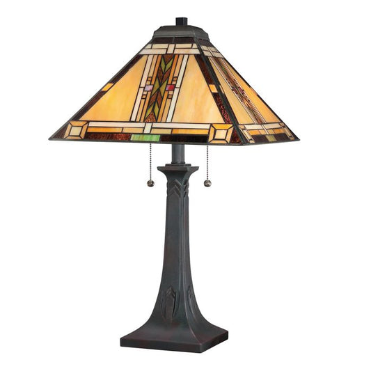 Navajo 2 lt Tiffany styleTable Lamp - Bronze with Art Glass Shade
