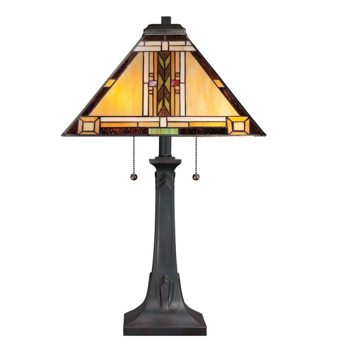 Navajo 2 lt Tiffany styleTable Lamp - Bronze with Art Glass Shade