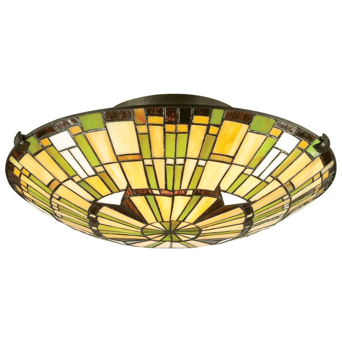 Reed 2 lt Tiffany style Flush - Valiant Bronze & Art Glass Shade