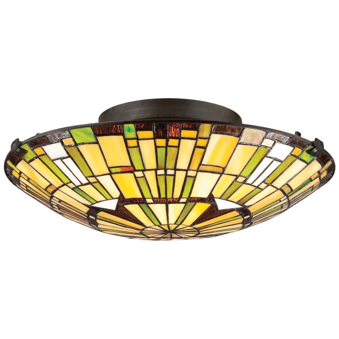 Reed 2 lt Tiffany style Flush - Valiant Bronze & Art Glass Shade