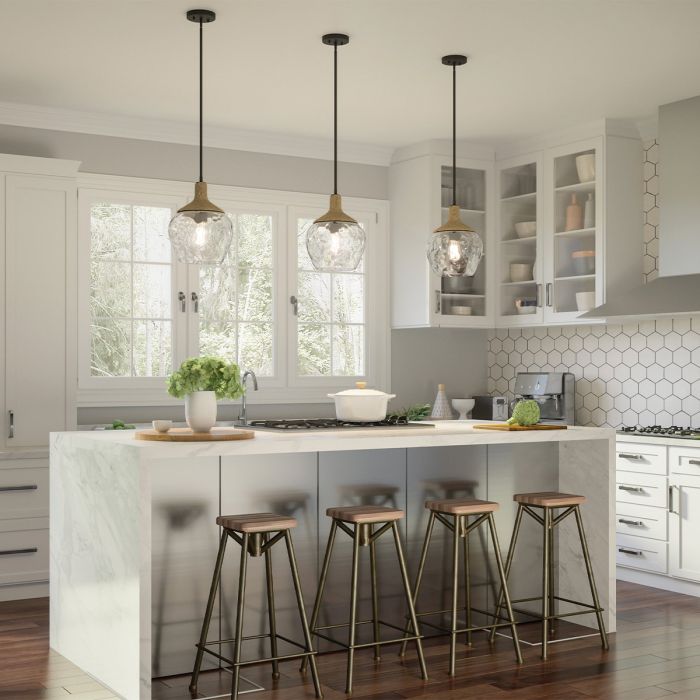 Royer 1 lt Pendant - Matte Black with natural rope detail and clear mottled blown glass shade