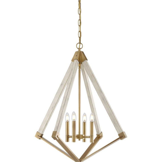 View Point 4 Light Chandelier - Whitewash Wood Effect and Weathered Brass