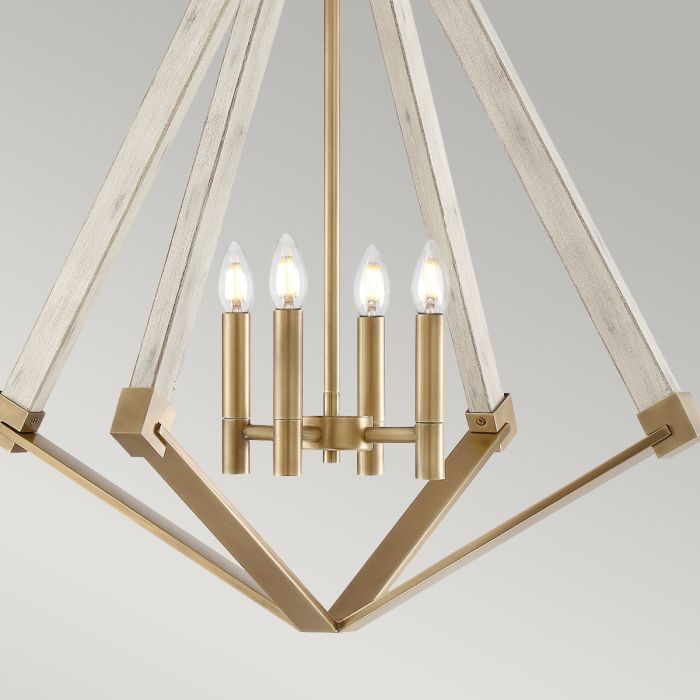 View Point 4 Light Chandelier - Whitewash Wood Effect and Weathered Brass