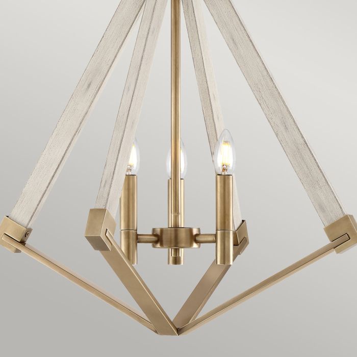 View Point 3 Light Chandelier - Whitewash Wood Effect and Weathered Brass