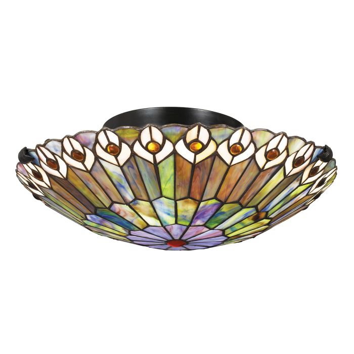 Watkins 2 lt Tiffany style Flush - Valiant Bronze & Art Glass Shade