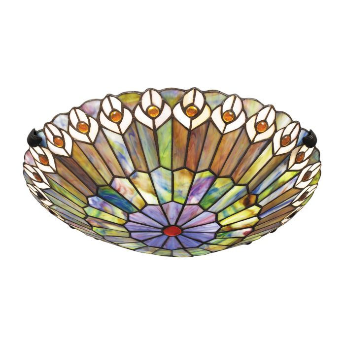 Watkins 2 lt Tiffany style Flush - Valiant Bronze & Art Glass Shade