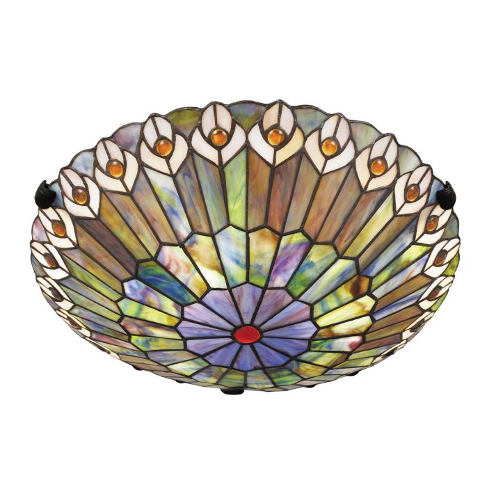 Watkins 2 lt Tiffany style Flush - Valiant Bronze & Art Glass Shade