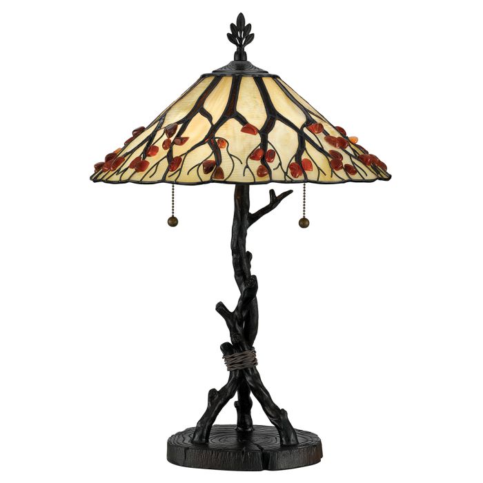 Whispering 2 lt Tiffany style Table Lamp - Valiant Bronze with Art Glass Shade