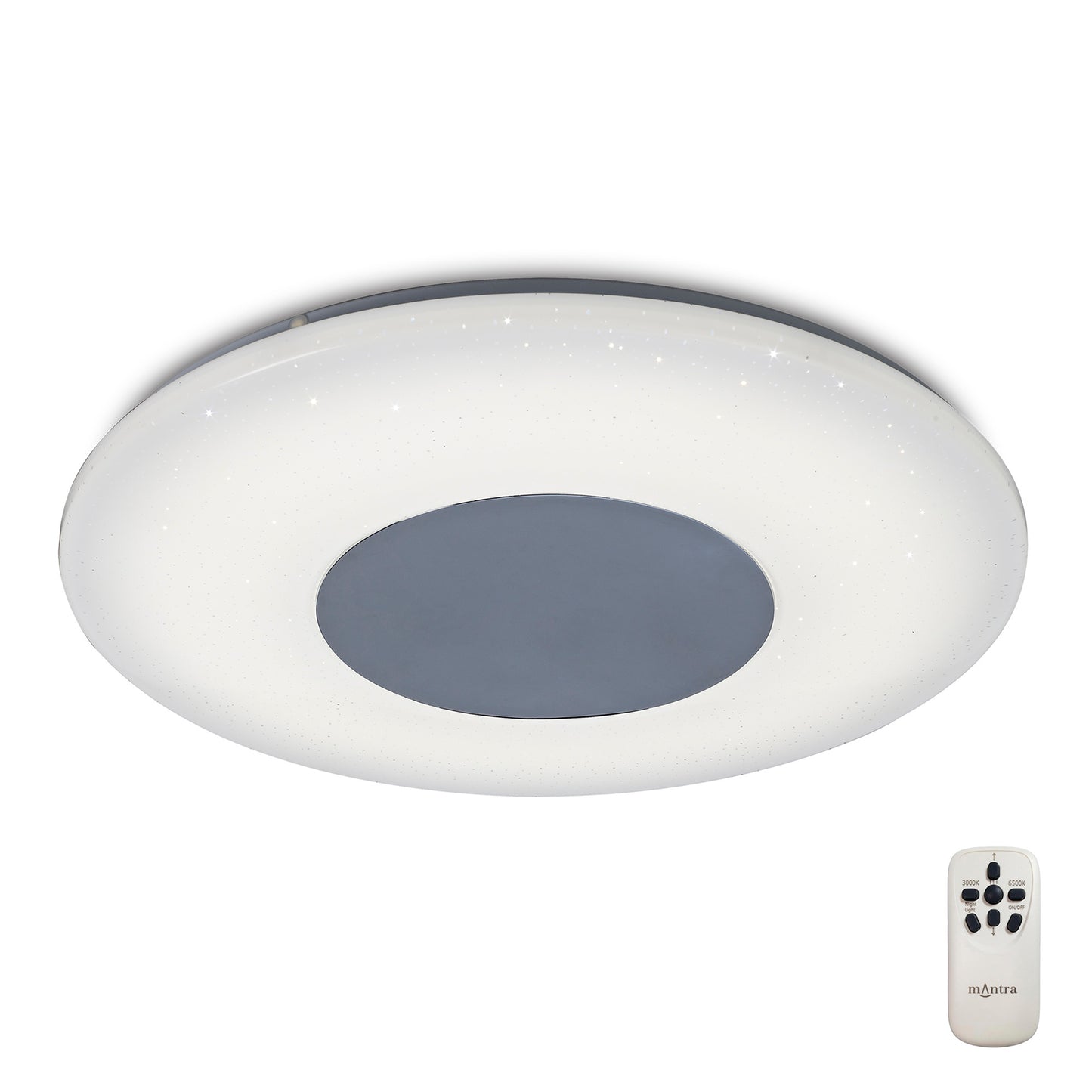 Reef Ceiling 45cm Round 48W LED 3000K-6500K Tuneable, 3500lm, Remote Control Chrome / White, 3yrs Warranty by Mantra