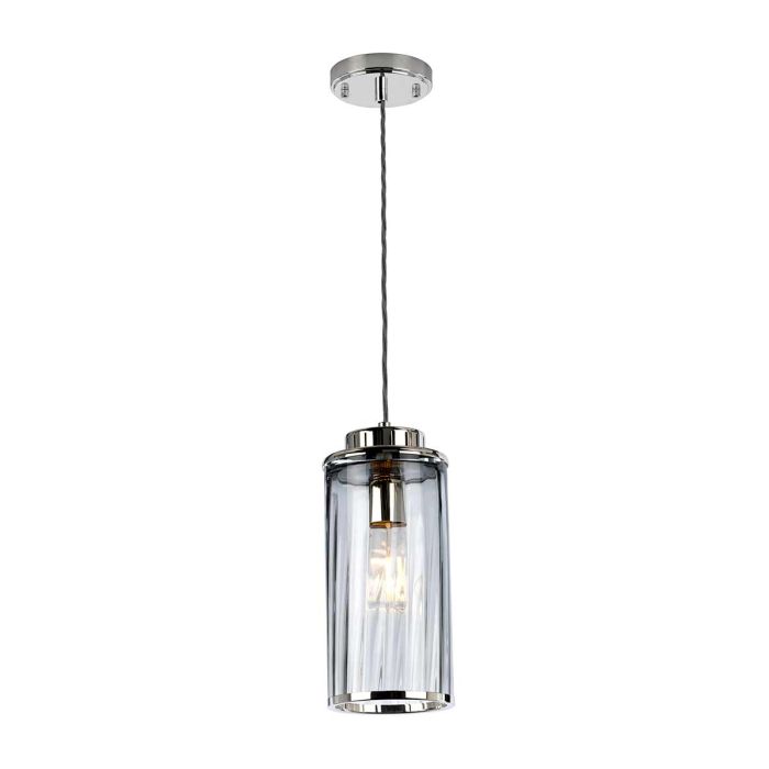 Reno 1 Light Pendant - Polished Nickel, Smoke Glass
