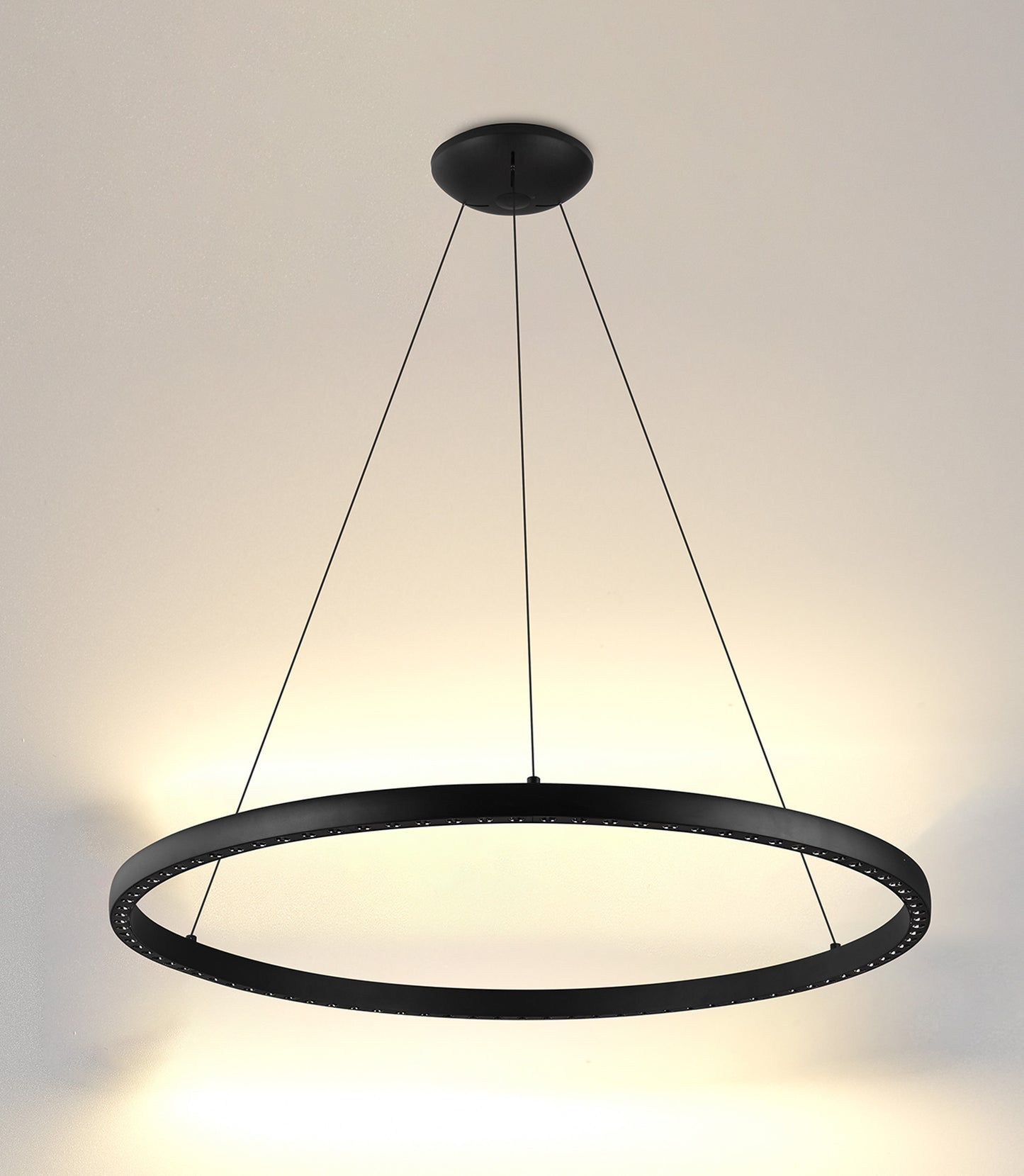 Riumar Ring Pendant 92cm 60W+20W LED, 3 Way Relay, 3000K, 5800lm, Black, 3yrs Warranty by Mantra