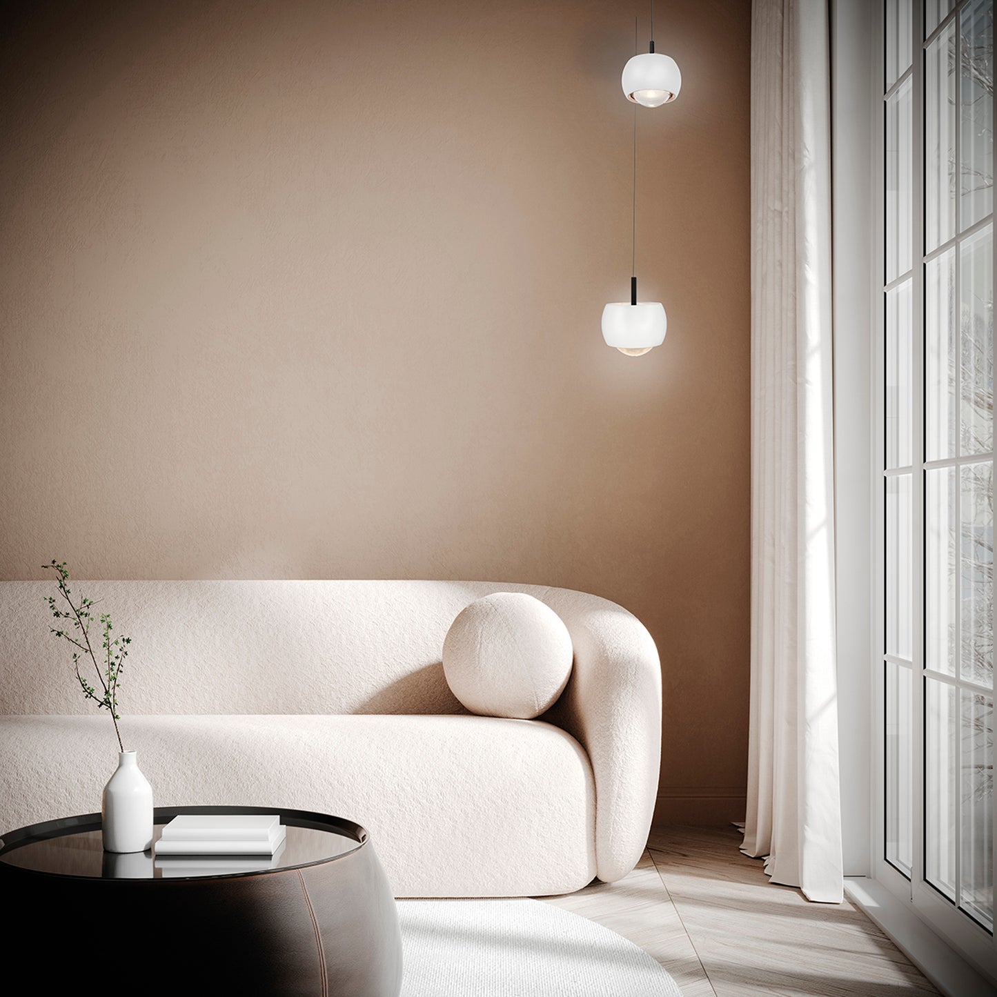 Roller Rise And Fall Pendant, 12W LED, 3000K, 1000lm, Coffee/Black, 3yrs Warranty by Mantra