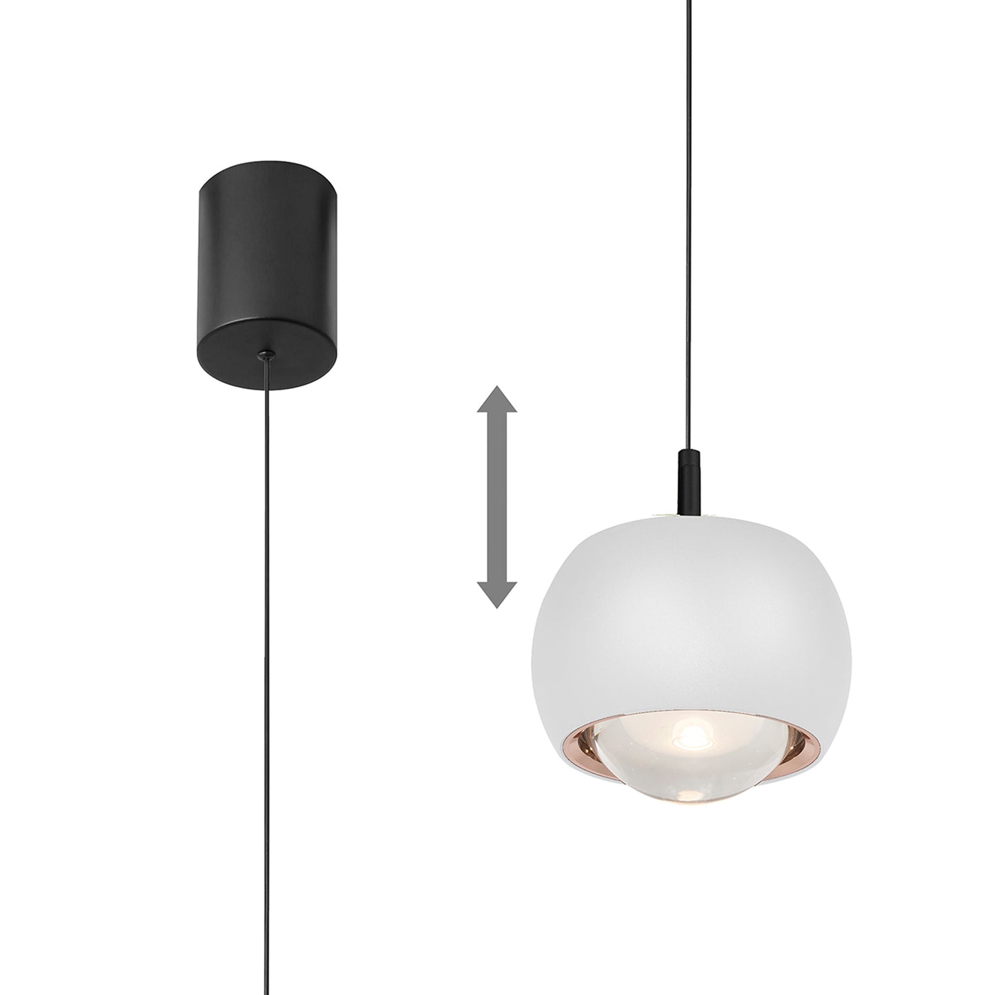 Roller Rise And Fall Pendant, 12W LED, 3000K, 1000lm, White/Black, 3yrs Warranty by Mantra