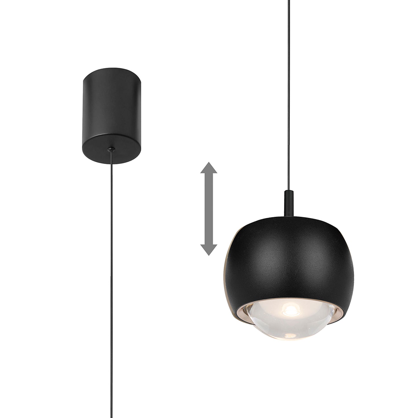 Roller Rise And Fall Pendant, 12W LED, 3000K, 1000lm, Black, 3yrs Warranty by Mantra