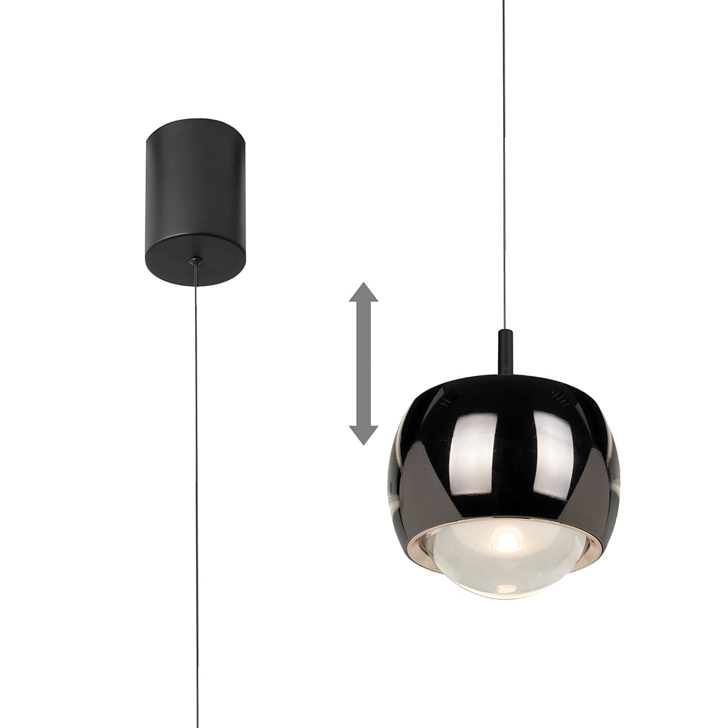 Roller Rise And Fall Pendant, 12W LED, 3000K, 1000lm, Chrome/Black, 3yrs Warranty by Mantra