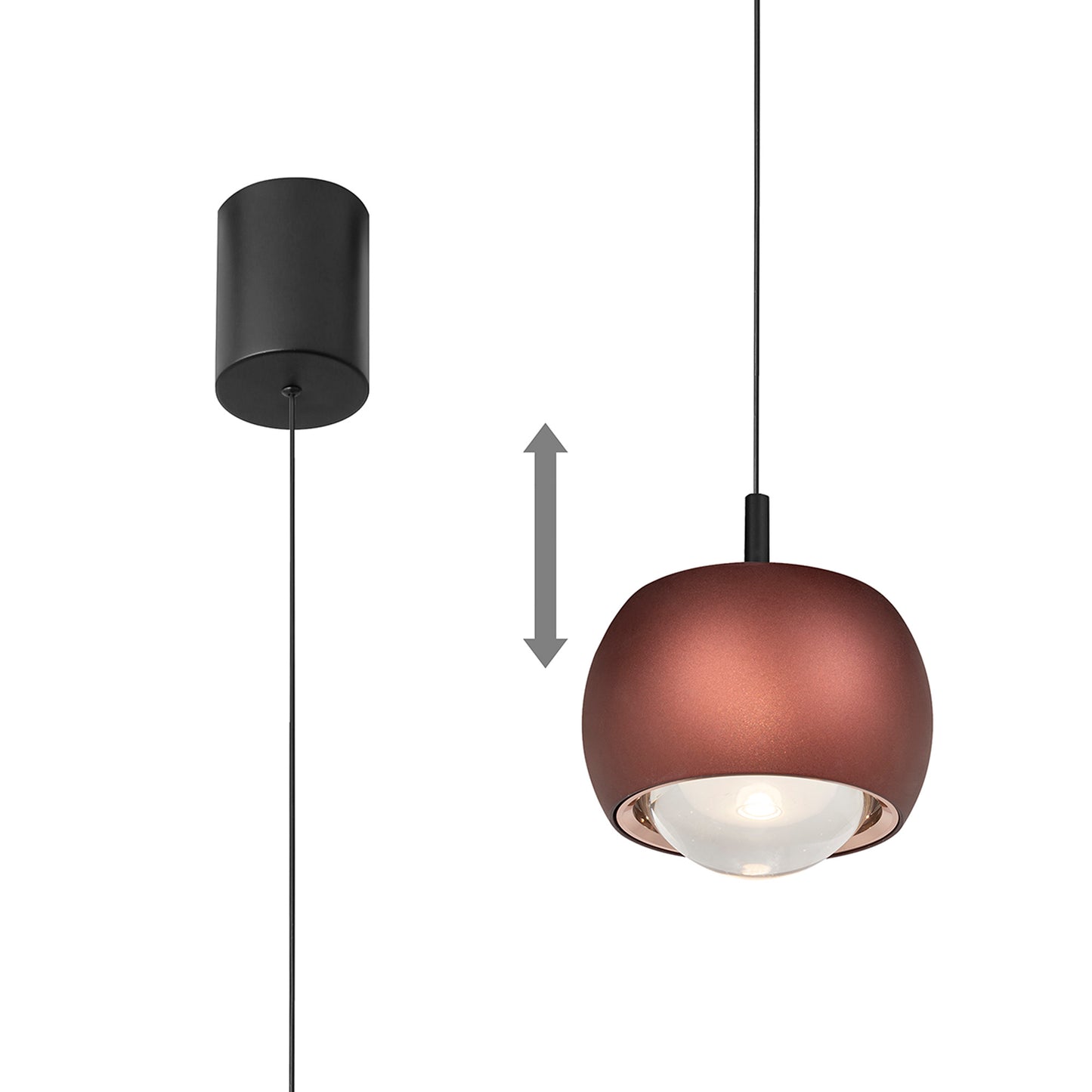 Roller Rise And Fall Pendant, 12W LED, 3000K, 1000lm, Coffee/Black, 3yrs Warranty by Mantra