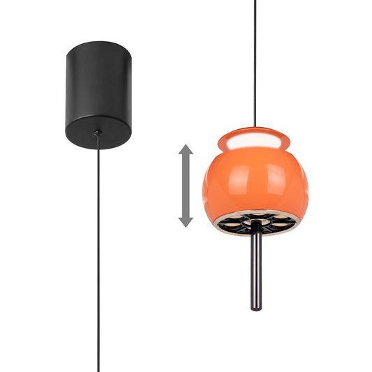 Roller Rise And Fall Pendant, 12W LED, 3000K, 450lm, Orange/Black, 3yrs Warranty by Mantra