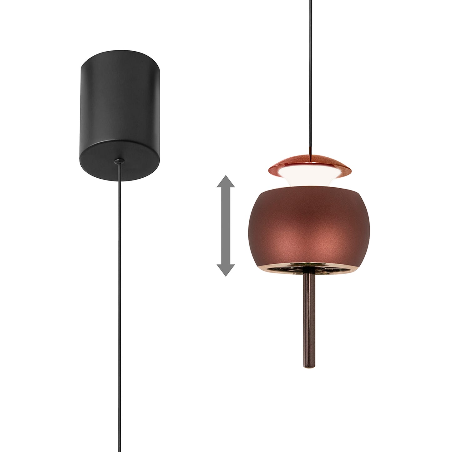 Roller Rise And Fall Pendant, 12W LED, 3000K, 450lm, Coffee/Black, 3yrs Warranty by Mantra