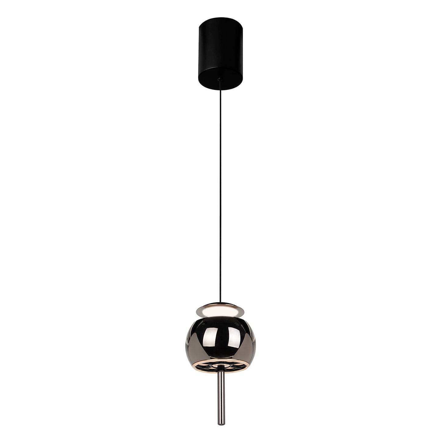 Roller Rise And Fall Pendant, 12W LED, 3000K, 450lm, Black Chrome/Black, 3yrs Warranty by Mantra