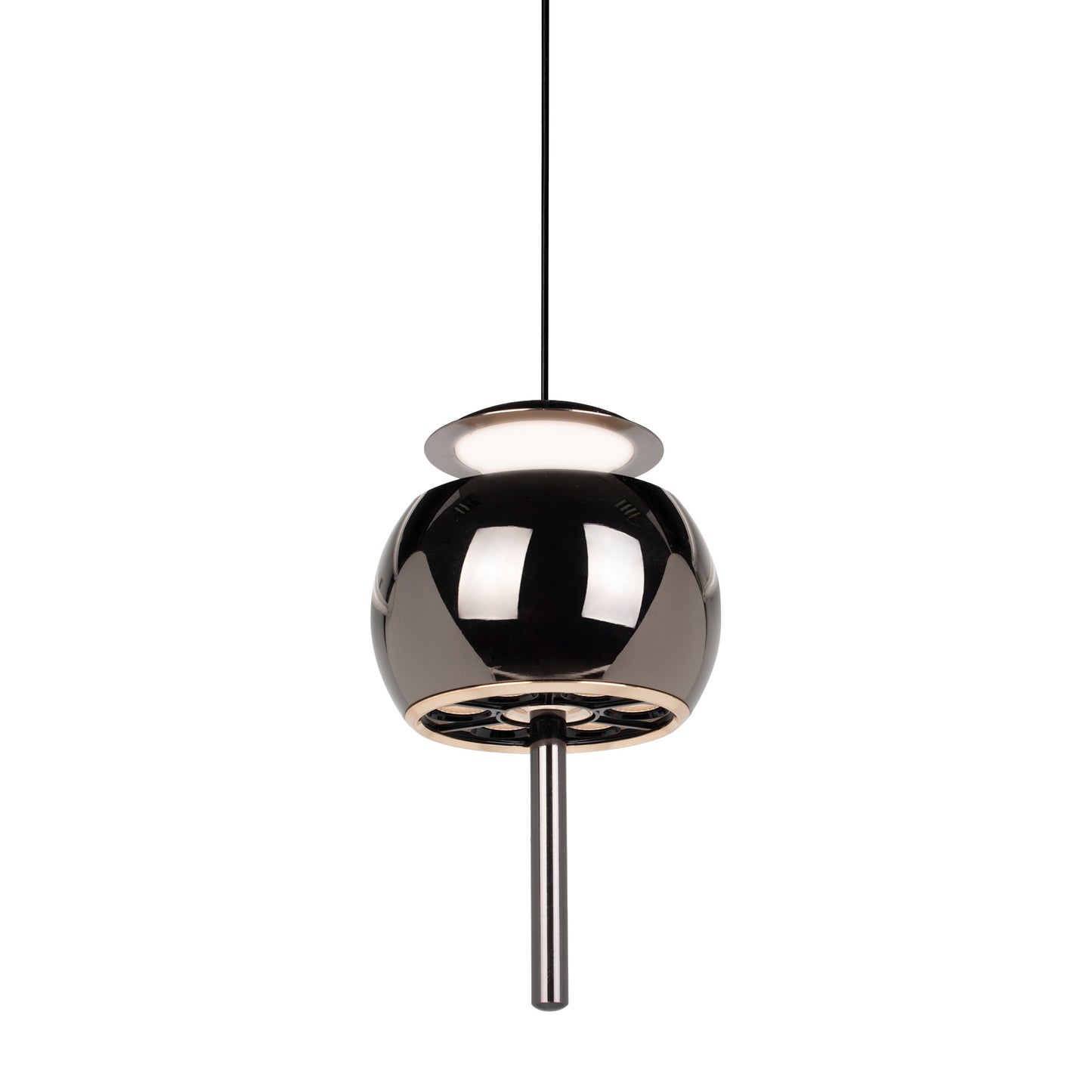 Roller Rise And Fall Pendant, 12W LED, 3000K, 450lm, Black Chrome/Black, 3yrs Warranty by Mantra