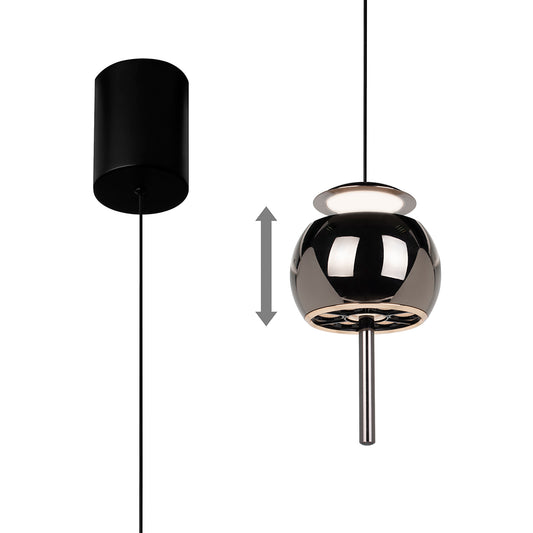 Roller Rise And Fall Pendant, 12W LED, 3000K, 450lm, Black Chrome/Black, 3yrs Warranty by Mantra