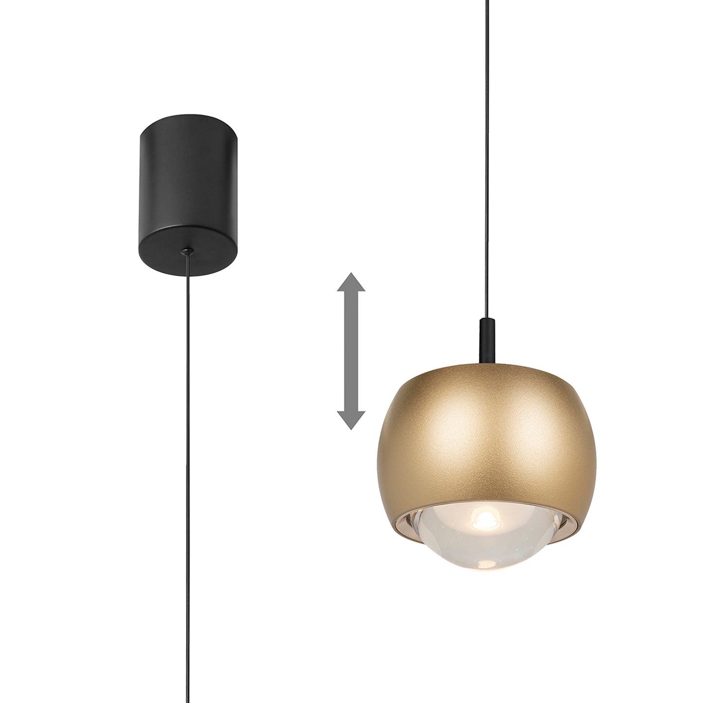 Roller Rise And Fall Pendant, 12W LED, 3000K, 1000lm, Gold/Black, 3yrs Warranty by Mantra