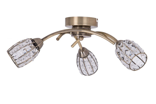 Roma 3 Light Antique Brass with Crystal Shade