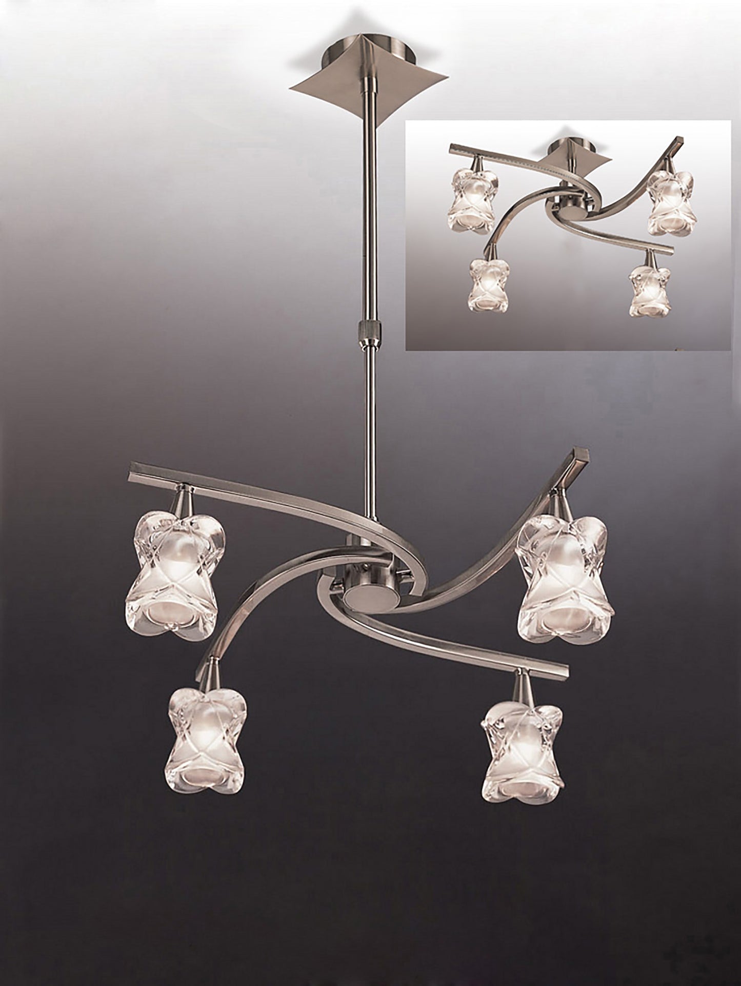 Rosa Del Desierto Telescopic Pendant Convertible To Semi Flush 4 Light G9, Satin Nickel by Mantra