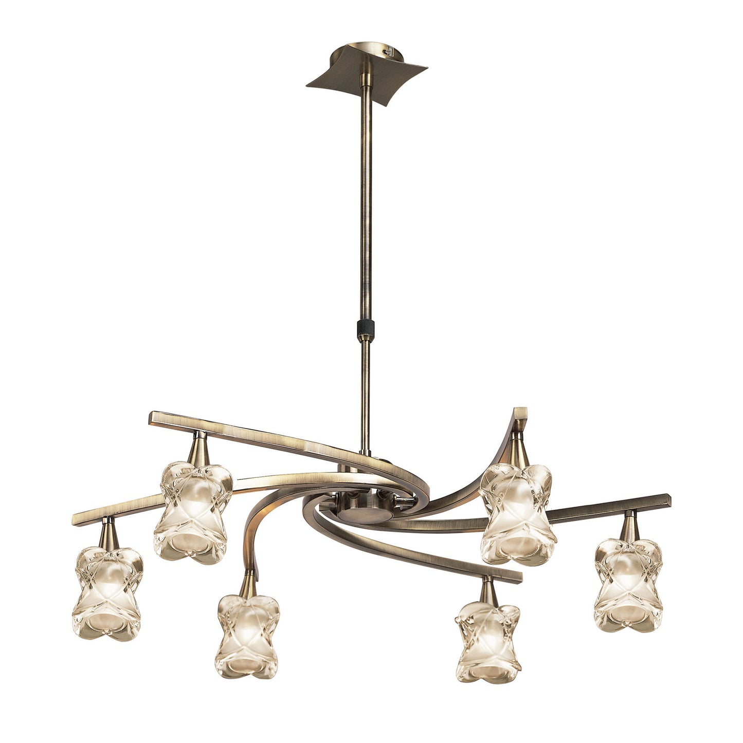 Rosa Del Desierto Telescopic Pendant Convertible To Semi Flush 6 Light G9, Antique Brass by Mantra