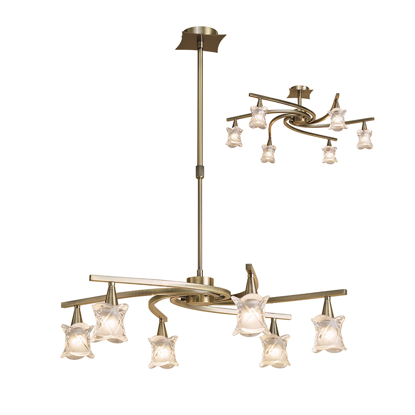 Rosa Del Desierto Telescopic Pendant Convertible To Semi Flush 6 Light G9, Antique Brass by Mantra