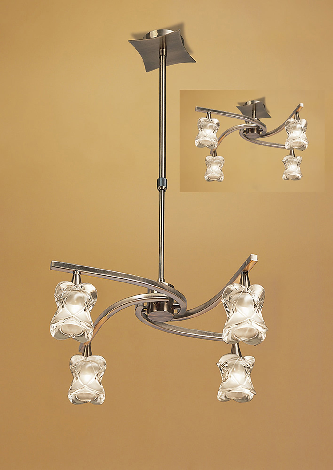 Rosa Del Desierto Telescopic Pendant Convertible To Semi Flush 4 Light G9, Antique Brass by Mantra