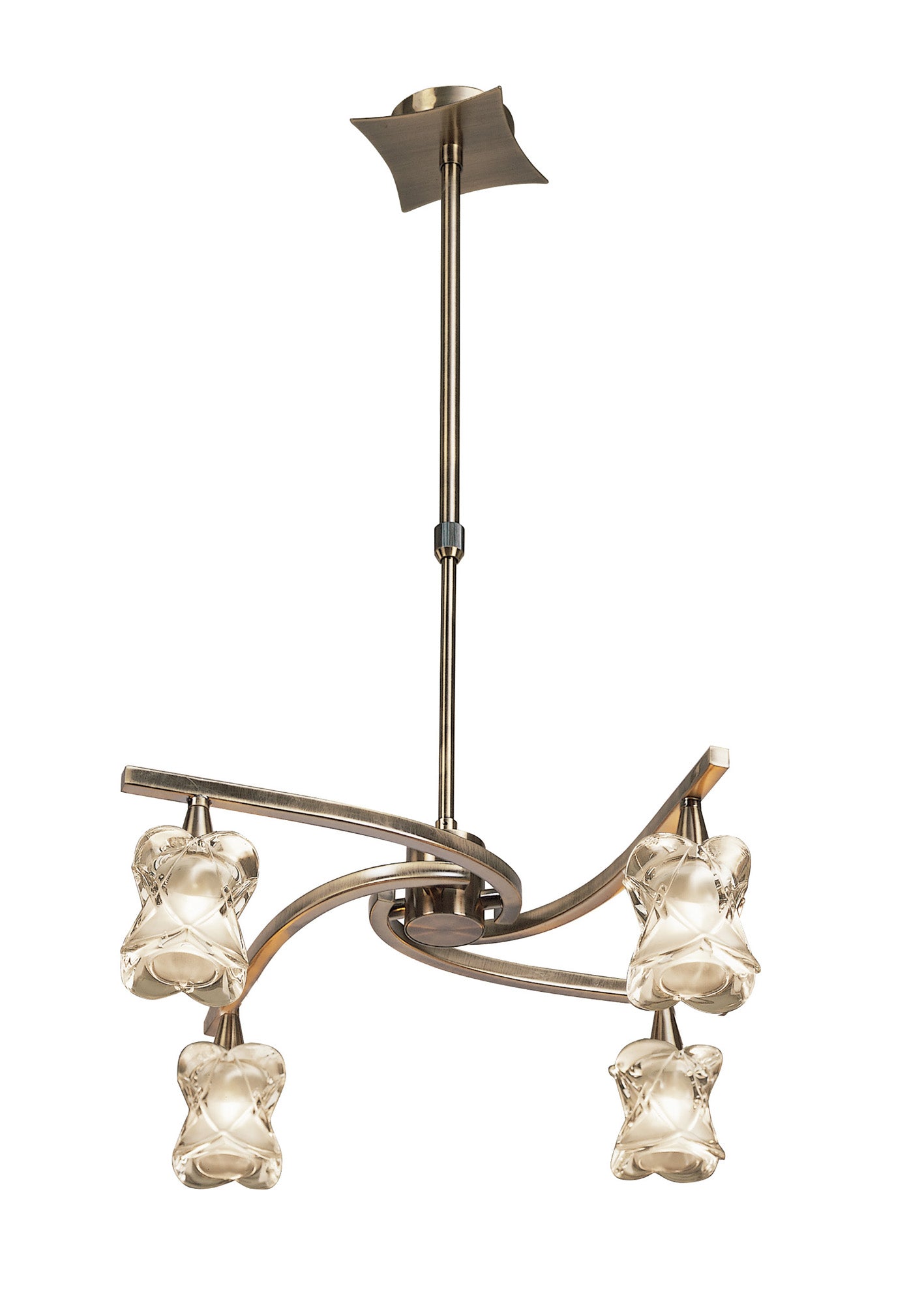 Rosa Del Desierto Telescopic Pendant Convertible To Semi Flush 4 Light G9, Antique Brass by Mantra