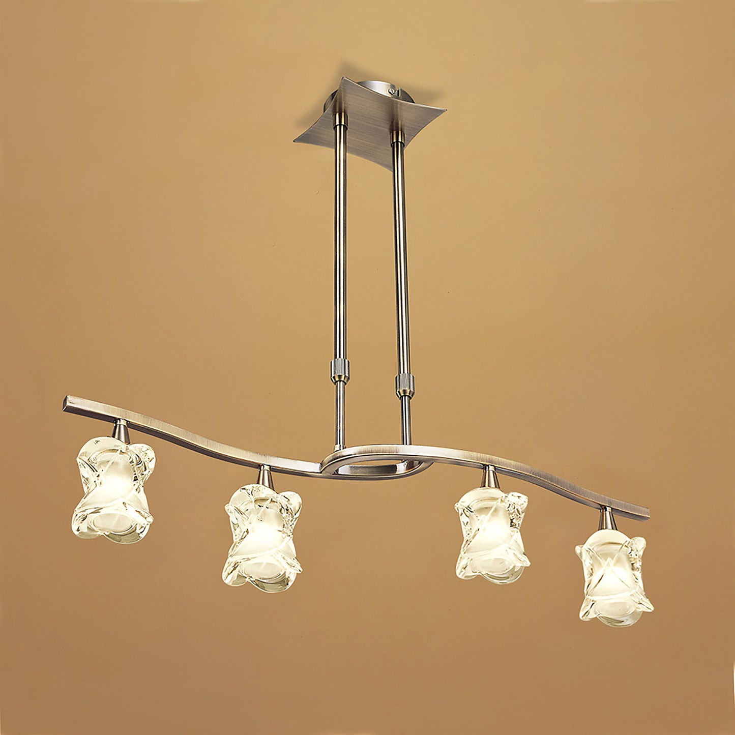 Rosa Del Desierto Telescopic Linear Pendant Line 4 Light G9, Antique Brass by Mantra