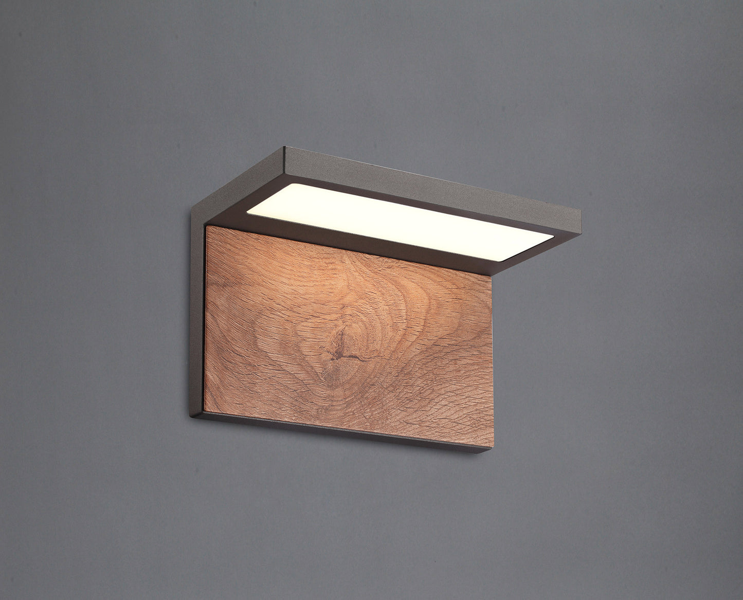 Ruka Wall Lamp, 13W LED, 3000K, 850lm, IP54, Anthracite/Walnut, 3yrs Warranty by Mantra