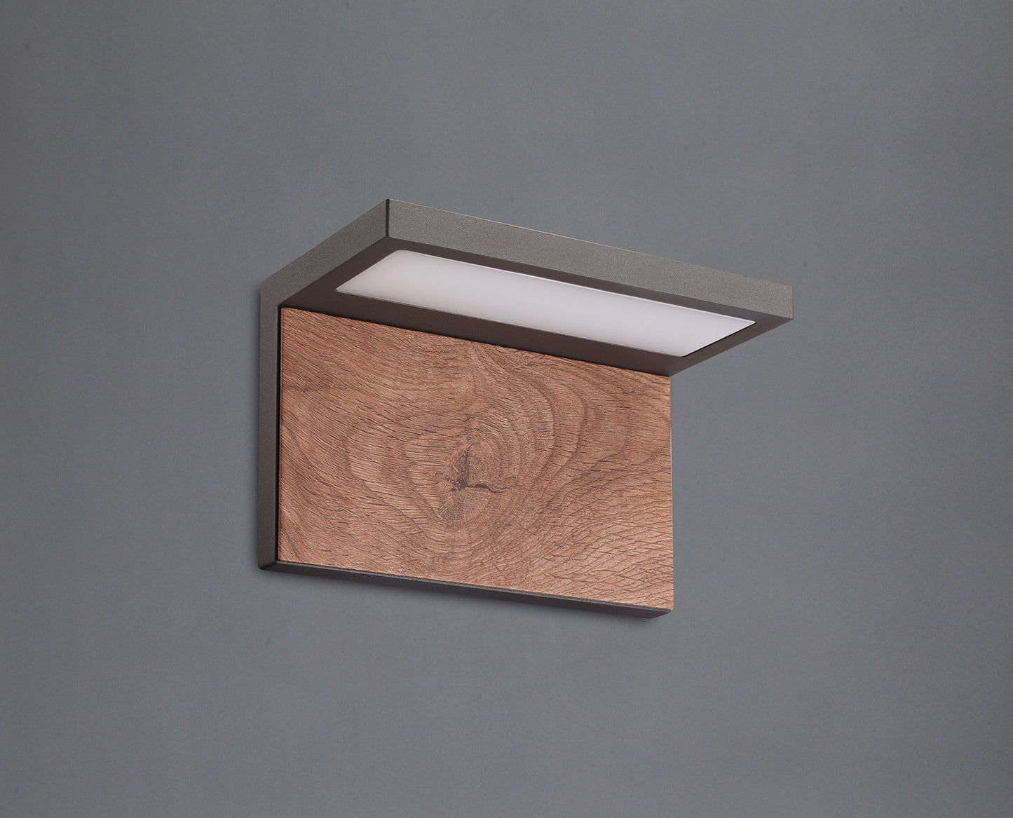 Ruka Wall Lamp, 13W LED, 3000K, 850lm, IP54, Anthracite/Walnut, 3yrs Warranty by Mantra