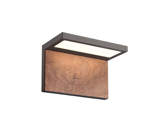 Ruka Wall Lamp, 13W LED, 3000K, 850lm, IP54, Anthracite/Walnut, 3yrs Warranty by Mantra