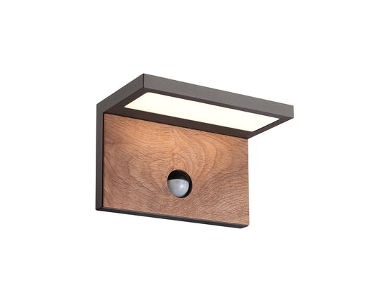 Ruka Motion Sensor Wall Lamp, 15W LED, 3000K, 900lm, IP54, Anthracite/Walnut, 3yrs Warranty by Mantra